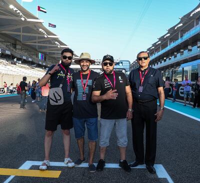 Left to right, Mohammed Pandor, Mushtaq Master, Naiyeem Bhayat and Yunus Vadva at Yas Marina Circuit. Victor Besa / The National
