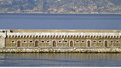 Marseille's old docks viewed from a ferry.