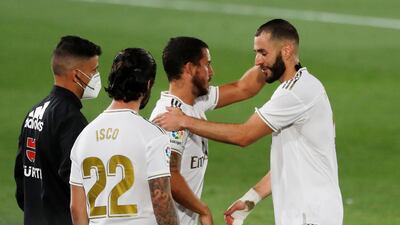 Real Madrid's Karim Benzema is substituted for Eden Hazard. Reuters