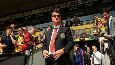 Louis van Gaal manager of Manchester United looks on prior to the Premier League match between Norwich City and Manchester United at Carrow Road on May 7, 2016 in Norwich, England. (Stephen Pond/Getty Images)