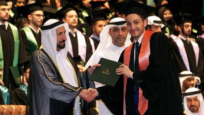 Dr Sheikh Sultan bin Mohammed Al Qasimi, Ruler of Sharjah, attends a graduation ceremony at the University of Sharjah.