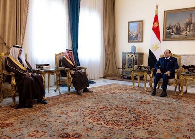 Egyptian President Abdel Fattah El Sisi receives Saudi Minister of Foreign Affairs Prince Faisal bin Farhan. Photo: Saudi Ministry of Foreign Affairs