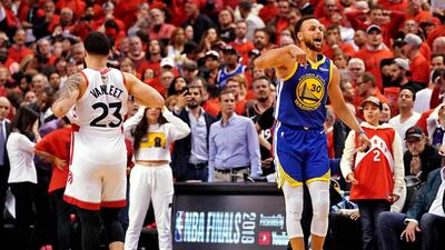 Golden State Warriors guard Stephen Curry (30) reacts after winning Game 5 of the 2019 NBA Finals against the Toronto Raptors. USA Today