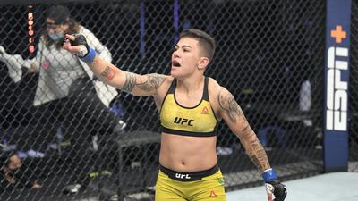 Jessica Andrade celebrates her TKO victory over Katlyn Chookagian. Getty