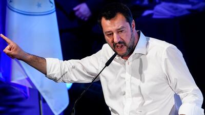 Italy’s Interior Minister and deputy PM Matteo Salvini addresses the World Congress of Families (WCF) conference on March 30, 2019 in Verona. AFP