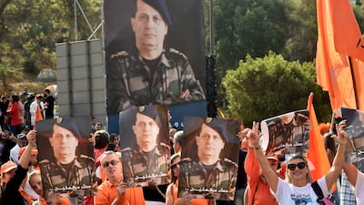 Supporters of the outgoing Lebanese President Michel Aoun gather at Baabda Palace ahead of Aoun's farewell ceremony at the end of his term, Baabda, east of Beirut, Lebanon. EPA