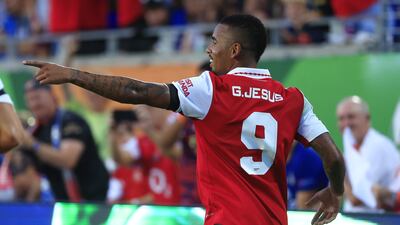 Gabriel Jesus celebrates after scoring Arsenal's first goal against Chelsea. AFP