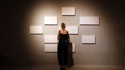 Cristiana de Marchi's untitled work, a hand embroidery on canvas, is part of the tatreez exhibition at Maraya Art Centre in Sharjah. Chris Whiteoak / The National