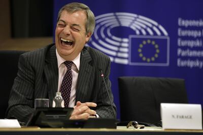 Nigel Farage delivers his 'Brexodous' speech in the European Parliament in Brussels on Wednesday. Bloomberg