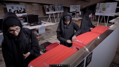 Mariam Al Kuwaiti, Tasneem Alnaqbi and Fatima Abdullah Farah pack in the first episode of Beyond Borders. Courtesy John Sammon / Saluki Media