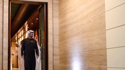 Sheikh Mohamed bin Zayed walks out of his private residence to greet visiting US Secretary of State Mike Pompeo at Al-Shati Palace in Abu Dhabi. Andrew Caballero-Reynolds / Reuters