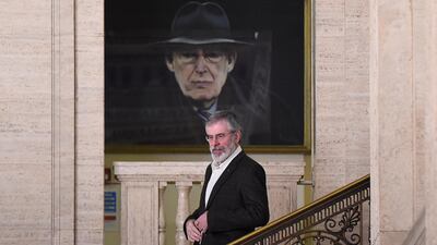 Sinn Fein's Gerry Adams leaves Parliament buildings at Stormont for the last time in his role as Sinn Fein President in Belfast, Northern Ireland, February 9, 2018. REUTERS/Clodagh Kilcoyne