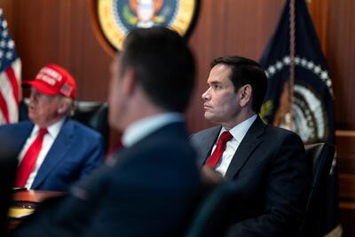 President Donald Trump, Secretary of State Marco Rubio and others in the White House Situation Room during Saturday's strikes on Iran. Reuters
