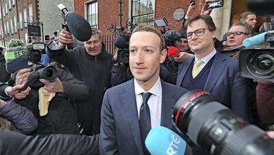 Facebook chief executive Mark Zuckerberg in Dublin, Ireland, after meeting politicians to discuss regulation of social media in 2019. Getty Images