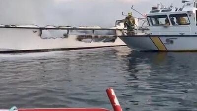 The damaged Conception is seen after the blaze was put out. Reuters