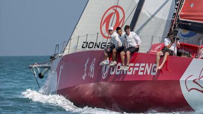 The Dongfeng Race Team out on the Abu Dhabi waters on December 31 ahead of the in-port race. Ainhoe Sanchez/Volvo Ocean Race