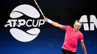 Dominic Thiem hits a backhand return during a practice session at the Ken Rosewall Arena. AFP