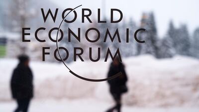 The logo of the World Economic Forum in Davos. AP