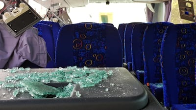 The inside of damaged bus is seen at the site of a blast in Cairo.