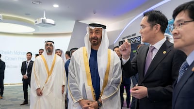 Sheikh Mohamed bin Zayed tours the Semi Conductor Museum at the Samsung Electronic Semiconductor Research and Development Centre. All photos by Ministry of Presidential Affairs