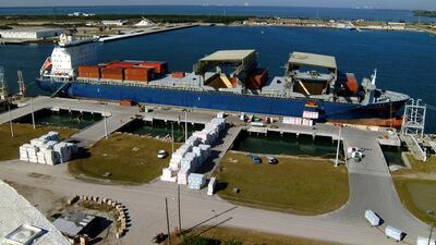 The new container and cargo terminal is expected to contribute more than $630 million to Florida's economy. Above, a container ship is docked at the south cargo pier at Port Canaveral. Courtesy Port Canaveral