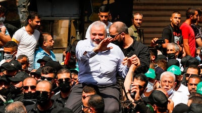 Ismail Haniyeh at Ein El Hilweh camp in south Lebanon on September 6, 2020. AFP