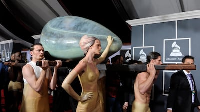 Lady Gaga is carried into the 53rd Grammy Awards in an egg on February 13, 2011. EPA