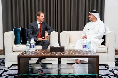 Sheikh Abdullah bin Zayed, Minister of Foreign Affairs and International Co-operation, co-chaired a meeting of the UAE-Russia Joint Committee with Denis Manturov, Russian Minister of Industry and Trade, ahead of Russian President Vladimir Putin's visit to the Emirates. Courtesy Wam
