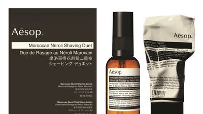 The new Moroccan Neroli Shaving Duet set from Aesop. Courtesy Aesop