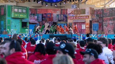 Special Olympics Indian team dancing at the host town closing ceremony in Global Village. Reem Mohammed / The National