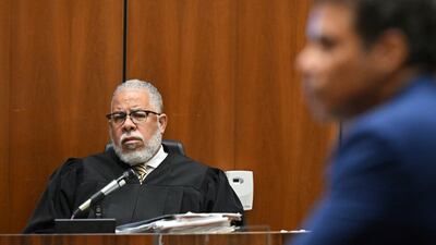 Judge H Clay Jacke listens as Mr Jansen speaks to the jury during closing arguments on June 30. AP