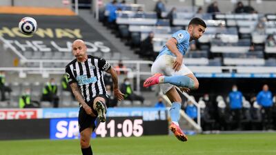 Ferran Torres flicks home Manchester City's second goal in their 4-3 Premier League win over Newcastle United at St James Park on Friday, May 14. Getty