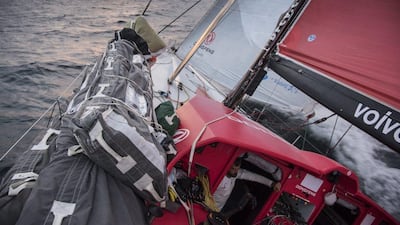 Dongfeng Race Team shown sailing into the Malacca Straits during Leg 3 of the Volvo Ocean Race on Monday. Sam Greenfield / Dongfeng Race Team / Volvo Ocean Race / January 19, 2015