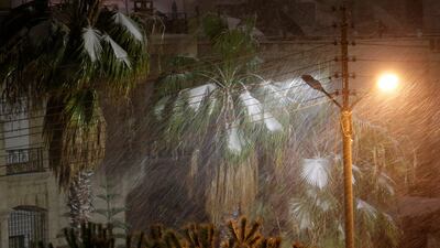Palm trees get their first winter snow in a deserted street in Amman, Jordan. According to local media news, snow was expected in areas from 900m and above. The Jordanian authorities announced on 16 January evening that government and private schools would not run the next day due to the weather conditions. EPA