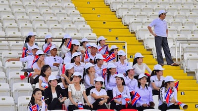 North Korea fans attend the 2019 AFC Asian Cup football match between North Korea and Qatar at the Khalifa bin Zayed stadium in Al Ain on Sunday. Giuseppe Cacace / AFP