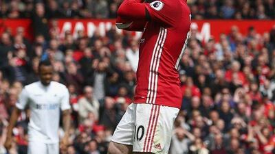 Wayne Rooney of Manchester United reacts during the Premier League match between Manchester United and Swansea City at Old Trafford on April 30, 2017 in Manchester, England. Jan Kruger / Getty Images