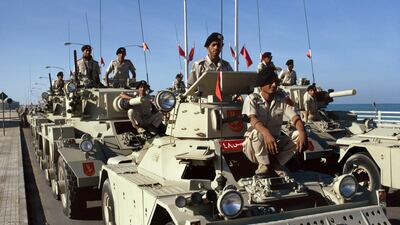 Abu Dhabi's Defence Force takes part in a parade to celebrate the fifth anniversary of Sheikh Zayed's accession, prior to the foundation of the UAE on November 27, 1971. Bruno Barbey / Magnum Photos / arabianEye.com