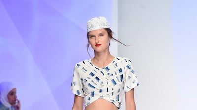 A model walks the runway at the Fatema Fardan show. Pascal Le Segretain / Getty Images for Fashion Forward