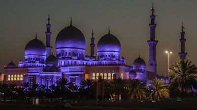 A look at the Sheikh Zayed Grand Mosque at sunrise during Ramadan 2019. Victor Besa / The National