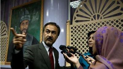 Daoud Sultanzoy at a press conference in Kabul called to highlight his protest over the vote count conducted by the Independent Election Commission during Afghanistan's 2010 parliament elections. Elissa Bogos for The National)