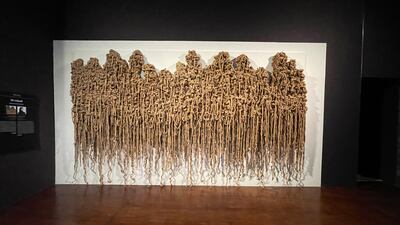 Saudi artist Zahrah Al Ghamdi uses natural materials such as earth, clay, rocks, leather and water to create knot-like structures, reflecting the 'brotherhood ties' that were forged when people came together in Medina during the Hijrah. The National