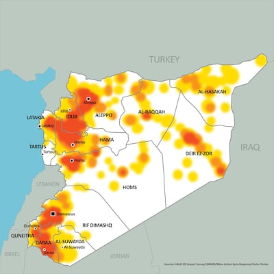 A map of landmine locations in Syria. Photo: Halo Trust
