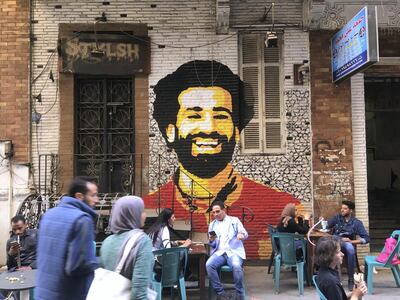 A mural of Egyptian footballer Mohamed Salah at a cafe in downtown Cairo. Amir Makar / AFP
