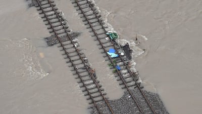 A damaged section of the main railway line is seen in Townsville. Getty Images