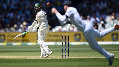Australia batter Usman Khawaja is dropped by Harry Brook of England. Getty Images