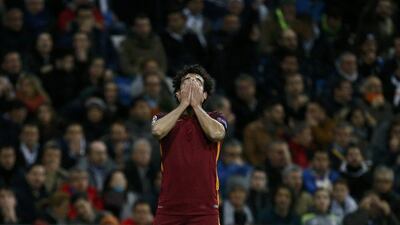 Roma winger Mohamed Salah reacts after missing a goalscoring chance. Juan Medina / Reuters