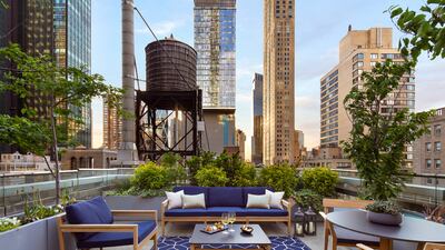 The Sky Terrace Suite, a 1,000 square-foot one-bedroom suite is part of the In Residence package. It has a gorgeous landscaped, private, open-air 350 square-foot terrace with panoramic views of New York City