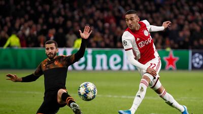 Hakim Ziyech, right, will join Chelsea from Dutch champions Ajax this summer in a €40 million (Dh160m) deal. AP