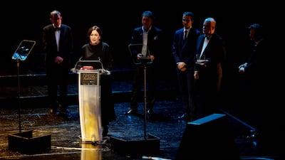 Taranenko speaks on stage