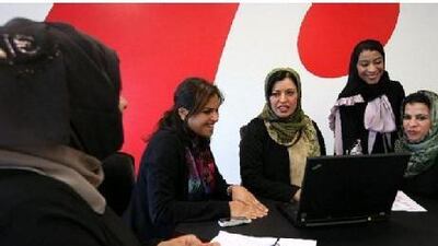 From left to right, Hamda al Najjar, Helen Chartouni, Dr Aysha al Busmait, the head of the RTA women’s committee, Hind al Tajir and Amal Sabt discuss their latest initiatives aimed at reaching out to RTA’s 700-odd female employees. Pawan Singh / The National